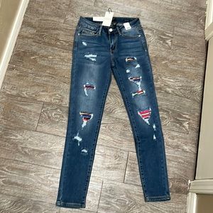 Just Blue jeans with serape patches NWT NEVER WORN